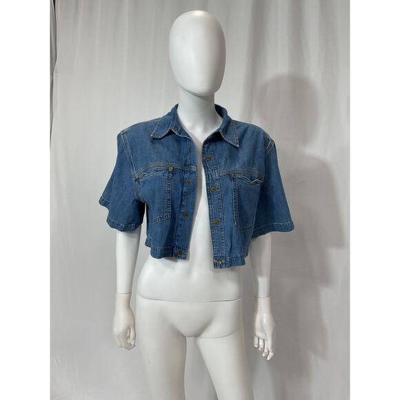Re/Done 'Oversized' Blue Denim Crop Shirt Size XS - Picture 2 of 5